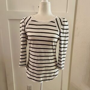 White House Black Market Raglan Tee White olive stripes 3/4 sleeve XS